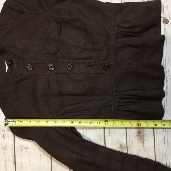 Chocolate Brown Linen Jacket with Mandarin Collar - Picture 7 of 8